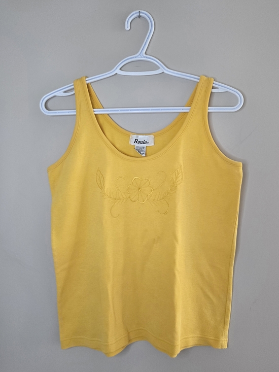 Rouje Tops - Rouje yellow vinatge floral embroidered tank, 100% cotton, large + new